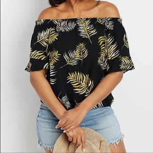 Maurices Black Green Off Shoulder Palm Tree Tropical Print Lighweight Top 2X